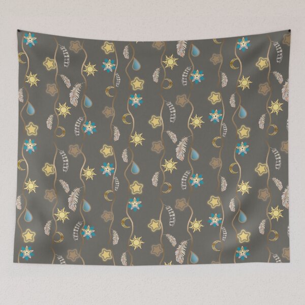 Item preview, Celestial Sun Moon and Feathers Boho Garland Pattern designed and sold by PaniKulka.