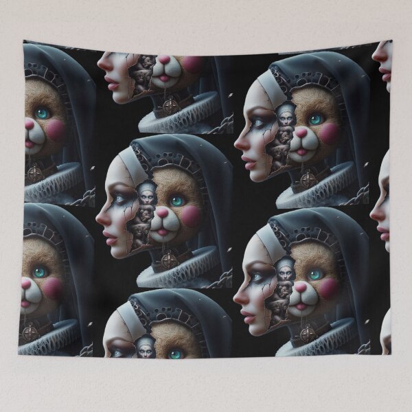 Item preview, Surreal Gothic Nun with Teddy Bear and Spooky Doll designed and sold by LujziWorld.