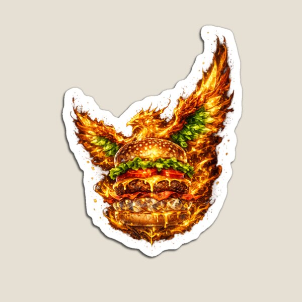Item preview, Fiery Angel Wings Burger: Phoenix Fire Cheeseburger Dramatic Wings Art designed and sold by irfanshikh.
