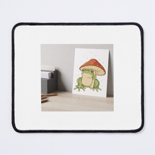 Item preview, Whimsical Frog Under Mushroom Cottagecore Art Print designed and sold by VibeThreadsAura.