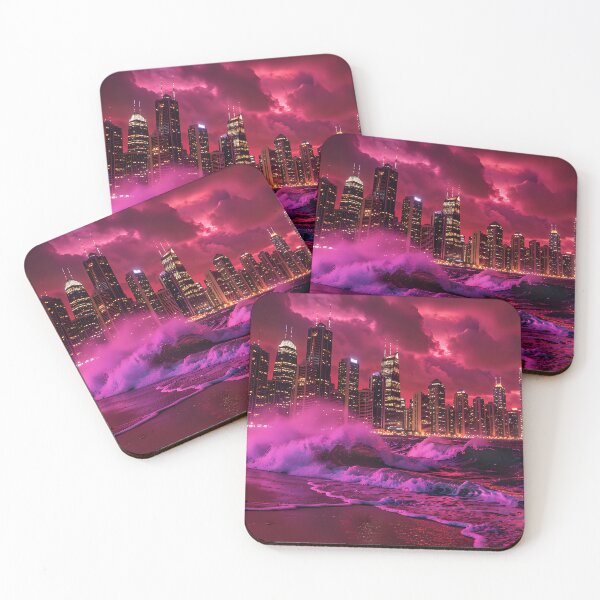 Item preview, The Purple Wave: Apocalypse over the neon-colored skyline designed and sold by VoidVeilStudio.
