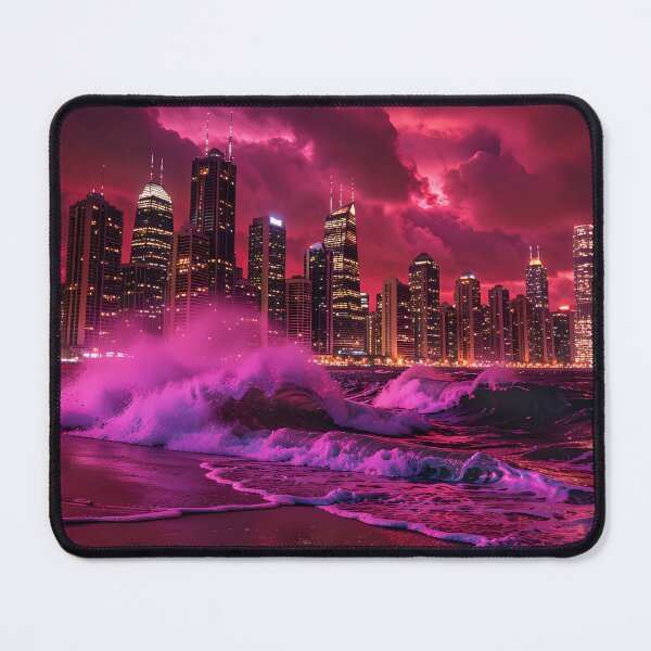 Item preview, The Purple Wave: Apocalypse over the neon-colored skyline designed and sold by VoidVeilStudio.