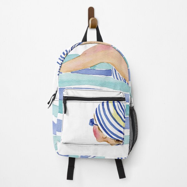 Item preview, Blue Striped Swimmer Watercolor | Coastal Beach Fashion Illustration designed and sold by Ramona-Gliga.
