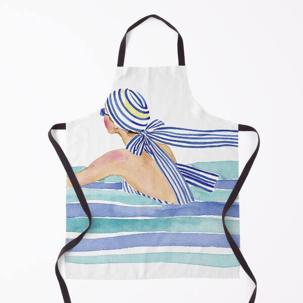 Item preview, Blue Striped Swimmer Watercolor | Coastal Beach Fashion Illustration designed and sold by Ramona-Gliga.