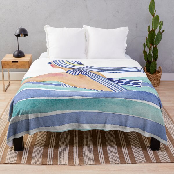Item preview, Blue Striped Swimmer Watercolor | Coastal Beach Fashion Illustration designed and sold by Ramona-Gliga.