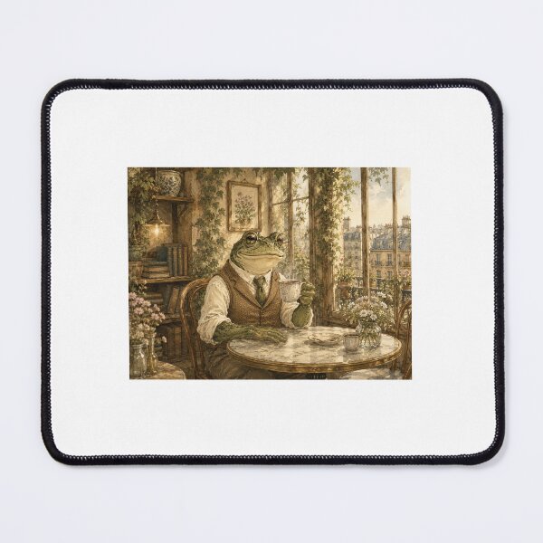 Item preview, Adorable Forest Frog with coffie shop Toadstool Art Print designed and sold by VibeThreadsAura.