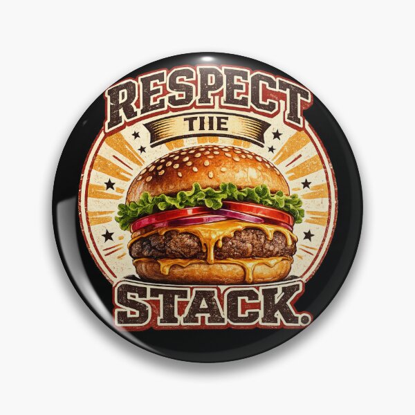 Item preview, Respect The Stack: Retro Vintage Badge Cheeseburger Typography Design designed and sold by irfanshikh.