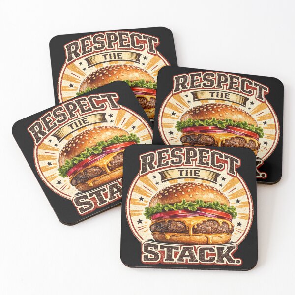 Aperçu de l'œuvre Respect The Stack : Design typographique rétro vintage de cheeseburger à badge créée et vendue par irfanshikh.