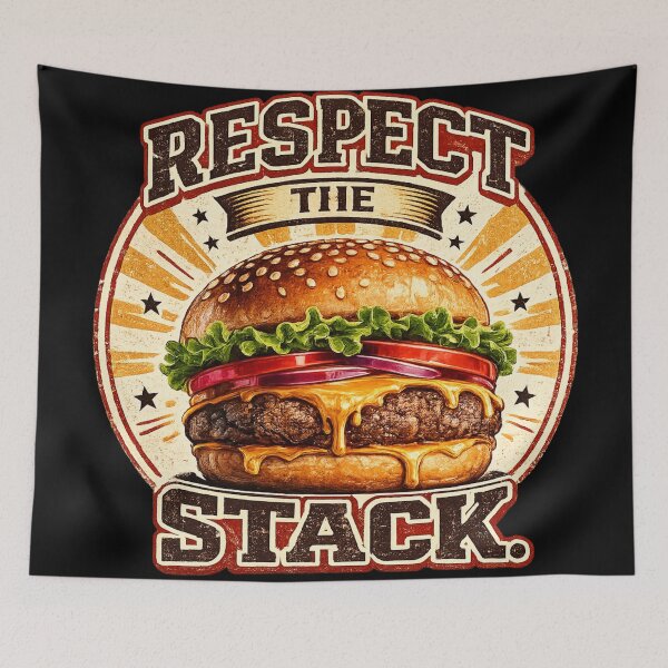 Item preview, Respect The Stack: Retro Vintage Badge Cheeseburger Typography Design designed and sold by irfanshikh.