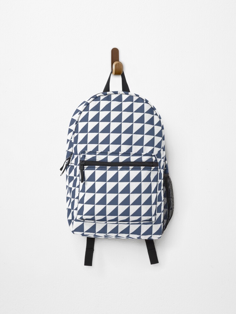 Thumbnail 1 of 3, Backpack, White And Blue Triangle Mosaic Pattern designed and sold by pattern-archive.