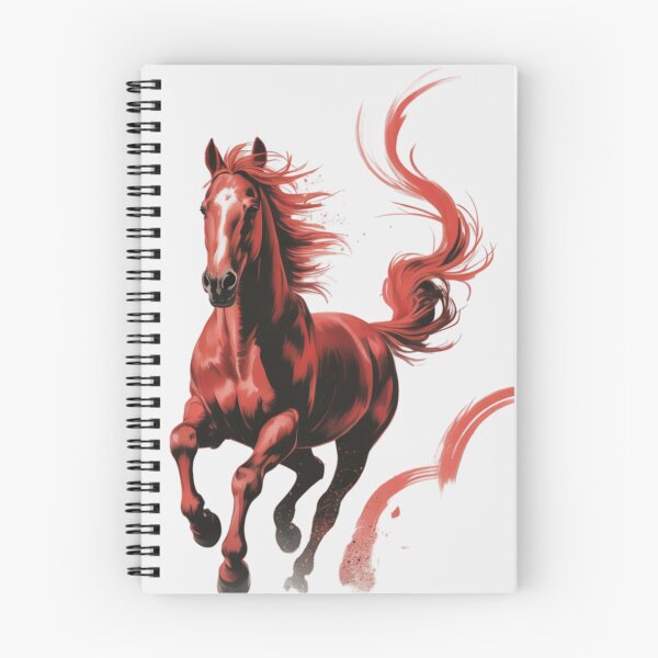 Item preview, A dynamic digital painting of a red horse galloping designed and sold by 123ks.
