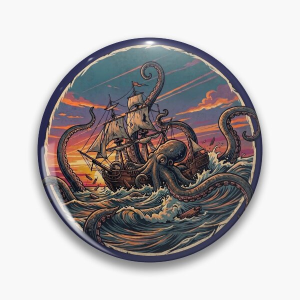 Item preview, Kraken Attacking Pirate Ship Nautical Fantasy Illustration designed and sold by artscripts.