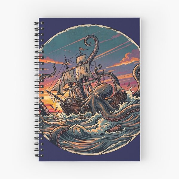 Item preview, Kraken Attacking Pirate Ship Nautical Fantasy Illustration designed and sold by artscripts.