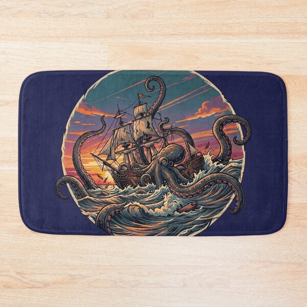Item preview, Kraken Attacking Pirate Ship Nautical Fantasy Illustration designed and sold by artscripts.