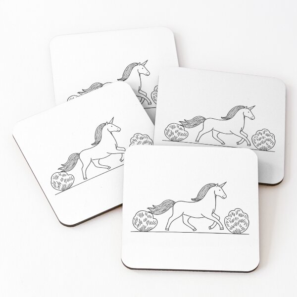 Item preview, A unicorn trotting alongside a line of leafy bushes designed and sold by rasagamastore.