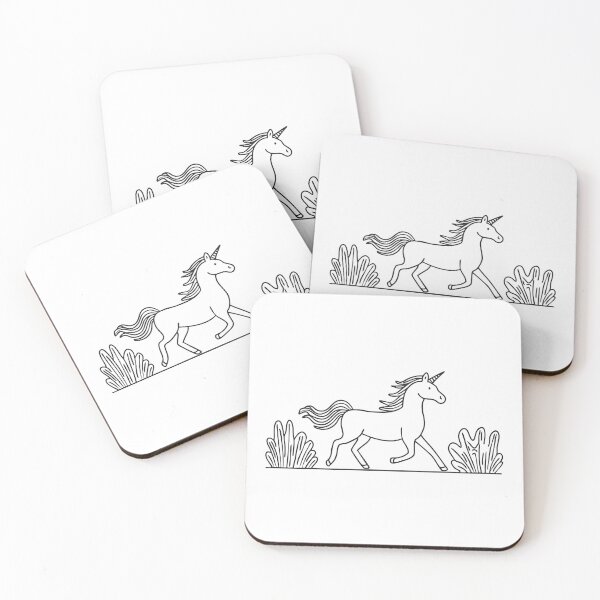 Item preview, A unicorn cantering near a row of green bushes designed and sold by rasagamastore.