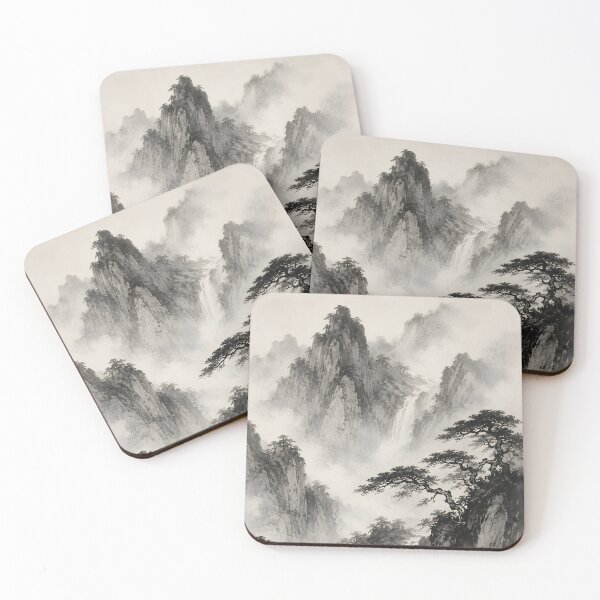 Item preview, Misty Mountain Landscape with Waterfall and Pine Trees designed and sold by CORNERSTONE703.