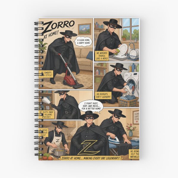 Item preview, Funny Zorro at Home Comic Design PNG | Superhero Cleaning Hero Art | Retro Cartoon T Shirt Design | Funny Gift Printable designed and sold by Mnrrstudio.