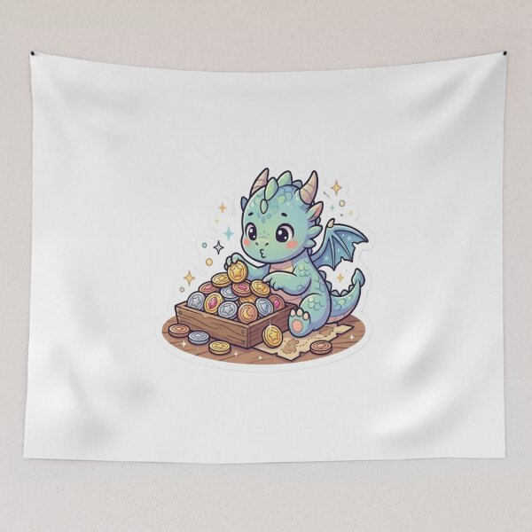 Item preview, Cute Baby Dragon Treasure Sticker | Kawaii Fantasy Dragon with Treasure Chest | Magical Creature Cartoon Sticker designed and sold by AdityaShop18.