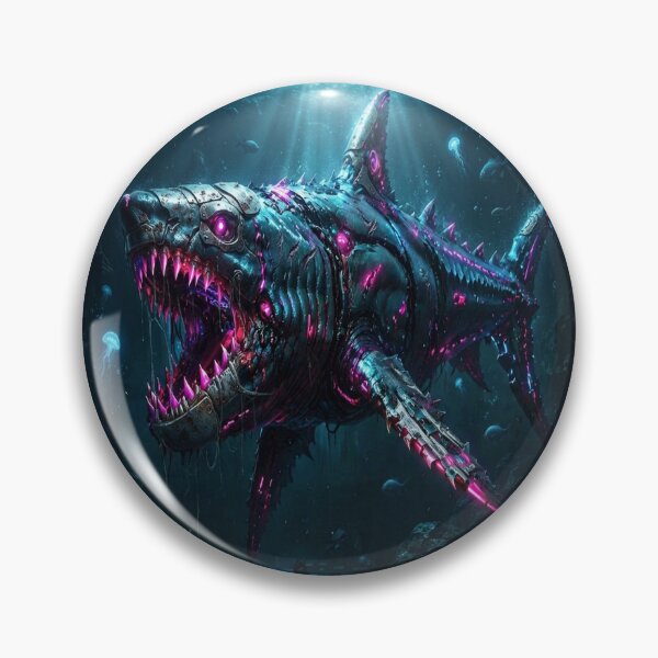 Item preview, Cyberpunk great white shark swimming through the ocean designed and sold by JMAVILA ART.