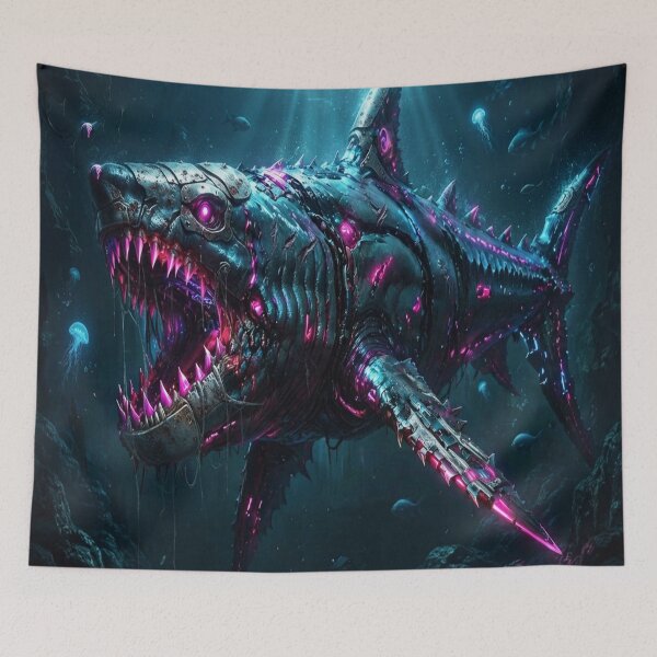Item preview,  Cyberpunk great white shark swimming through the ocean designed and sold by JMAVILA ART.