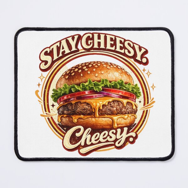 Item preview, Stay Cheesy: Retro Circular Badge Cheeseburger Vintage Typography designed and sold by irfanshikh.