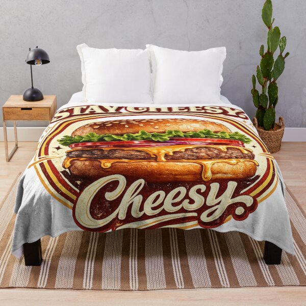 Artikelvorschau, Bleib käsig: Retro-Kreis-Cheeseburger-Abzeichen im Vintage-Stil entworfen und verkauft von irfanshikh.