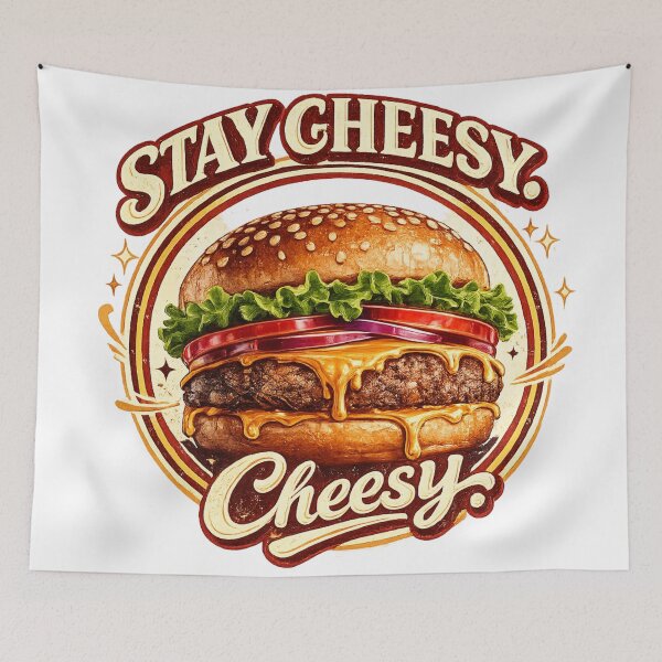 Item preview, Stay Cheesy: Retro Circular Badge Cheeseburger Vintage Typography designed and sold by irfanshikh.