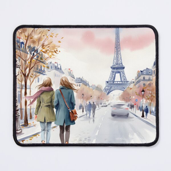 Item preview, Romantic Paris Street Scene Print designed and sold by LinaDesign Store.