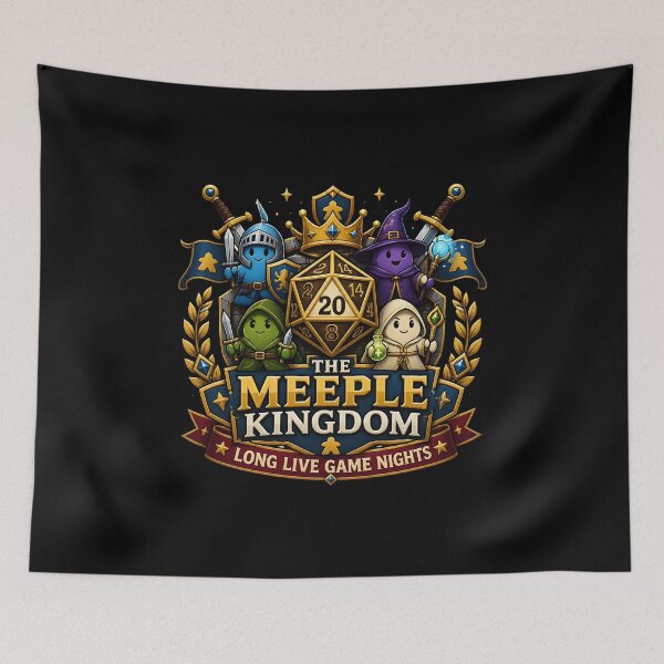 Item preview, The Meeple Kingdom - Long Live Game Nights Fantasy Crest designed and sold by BadhbhLoot.