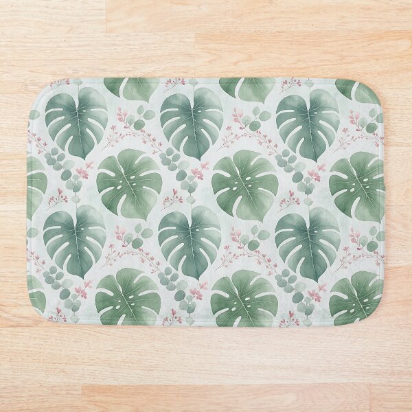 Aperçu de l'œuvre Motif de feuilles de monstera vertes et d'eucalyptus rose créée et vendue par HappyOops.