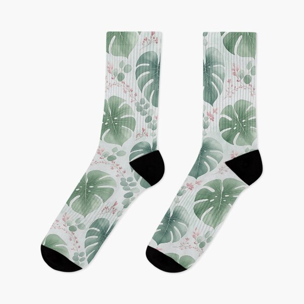Item preview, Green Monstera Leaves and Pink Eucalyptus Pattern designed and sold by HappyOops.