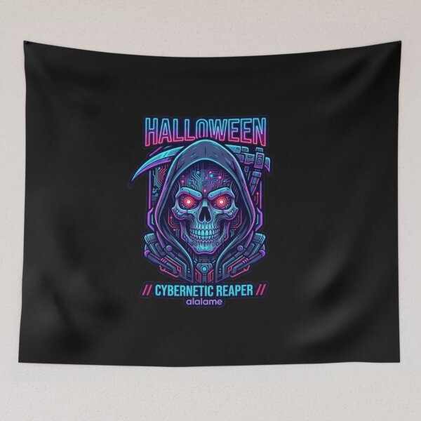 Item preview, Cyber Skull Neon - Cyberpunk Halloween Horror Art designed and sold by alalame.