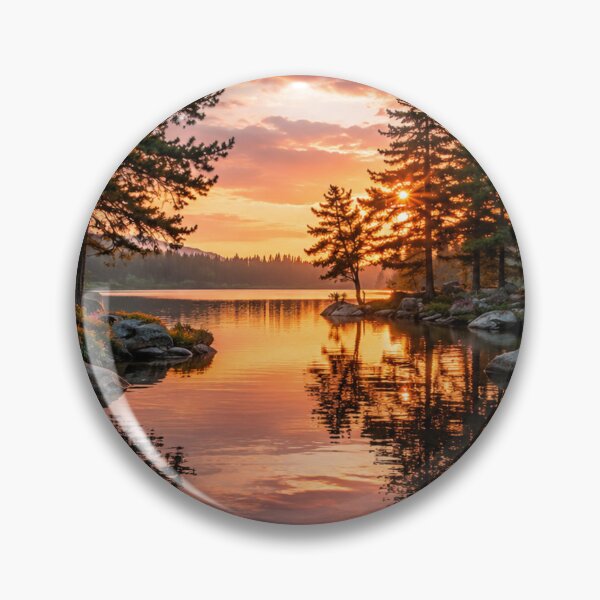 Item preview, Peaceful Forest Lake at Sunset – Serene Pine Landscape with Wildflowers designed and sold by Wild Bloom Paws.