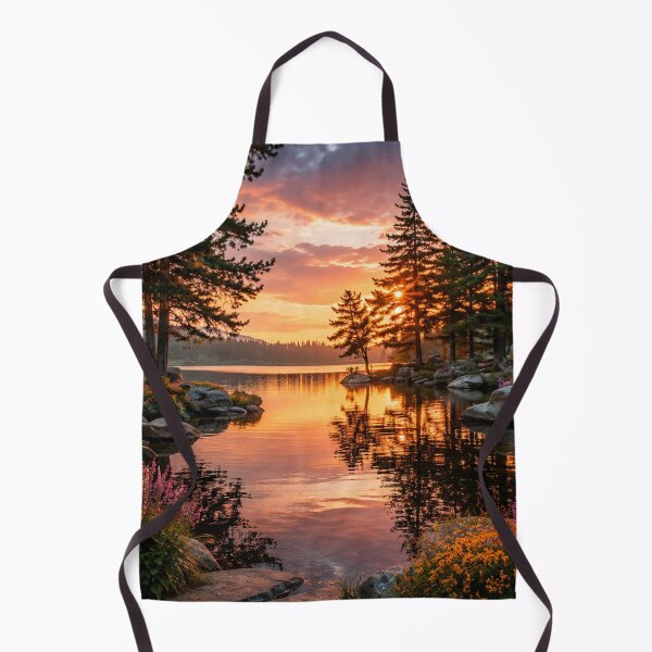 Item preview, Peaceful Forest Lake at Sunset – Serene Pine Landscape with Wildflowers designed and sold by Wild Bloom Paws.