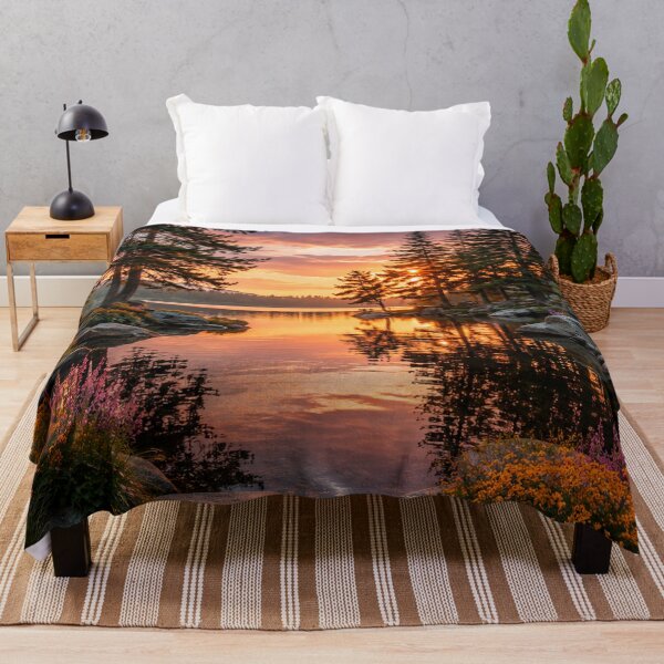 Item preview, Peaceful Forest Lake at Sunset – Serene Pine Landscape with Wildflowers designed and sold by Wild Bloom Paws.