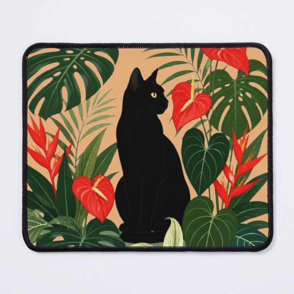 Item preview, Black Cat Silhouette Tropical Plants Monstera Anthurium designed and sold by Natalia-Vlad.