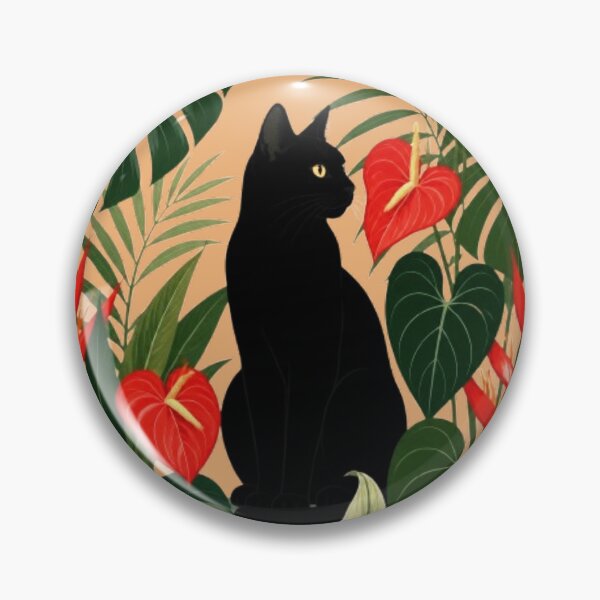 Item preview, Black Cat Silhouette Tropical Plants Monstera Anthurium designed and sold by Natalia-Vlad.