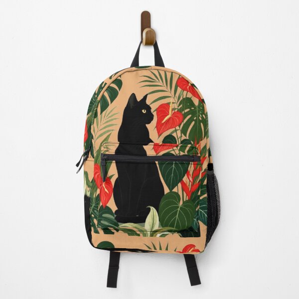 Item preview, Black Cat Silhouette Tropical Plants Monstera Anthurium designed and sold by Natalia-Vlad.