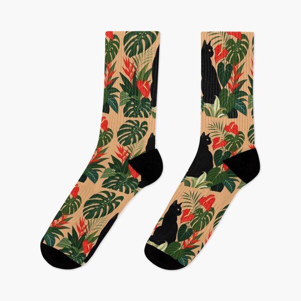 Item preview, Black Cat Silhouette Tropical Plants Monstera Anthurium designed and sold by Natalia-Vlad.