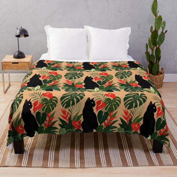 Item preview, Black Cat Silhouette Tropical Plants Monstera Anthurium designed and sold by Natalia-Vlad.