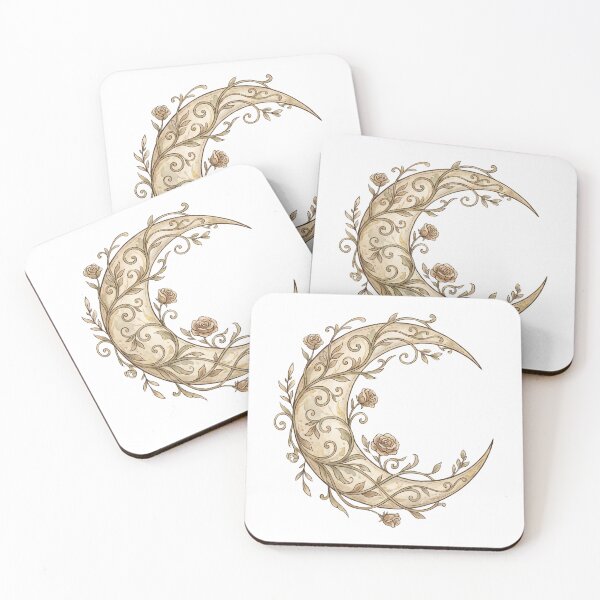 Item preview, Boho Crescent Moon with Roses — Ornamental Botanical Illustration designed and sold by Ortsas.