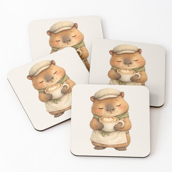 Item preview, Cute Capybara Barista Hugging Latte designed and sold by PocketCritter Studio.