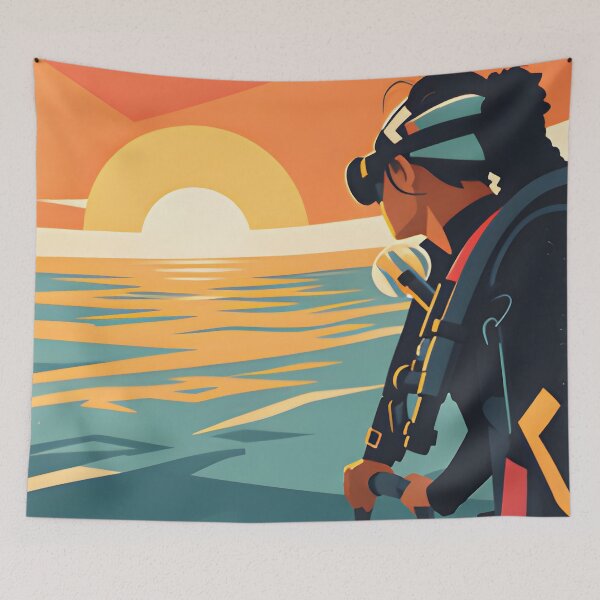 Item preview, Ocean Soul – Retro Tropical Sunset Illustration designed and sold by Spirit of Siam.