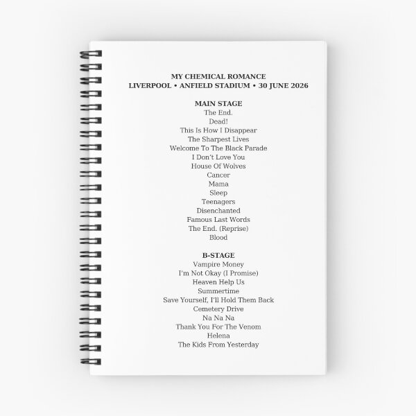 Item preview, MCR 30/06/2026 Setlist (Design 3, Black Text) designed and sold by altmeris.