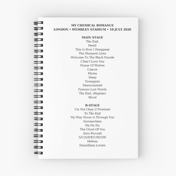 Item preview, MCR 10/07/2026 Setlist (Design 3, Black Text) designed and sold by altmeris.