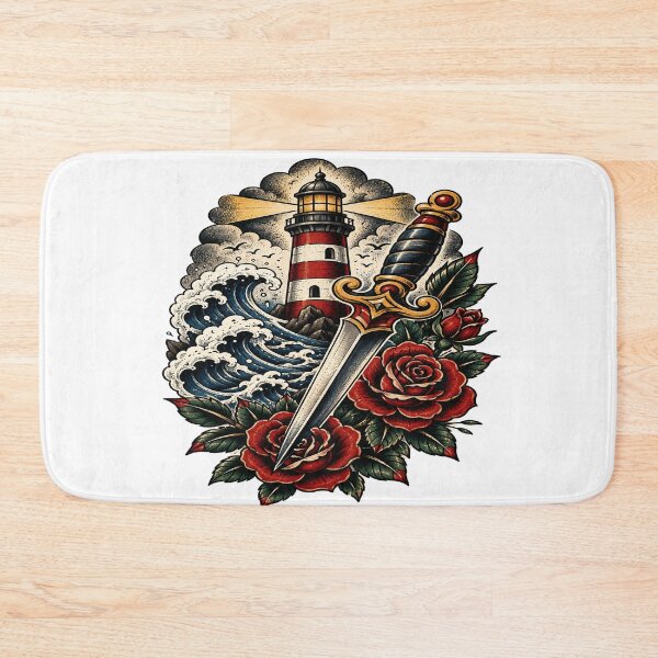 Item preview, Vintage Lighthouse Dagger Roses Tattoo Artwork designed and sold by StickersHul.