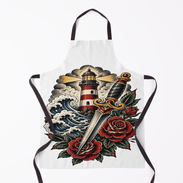 Item preview, Vintage Lighthouse Dagger Roses Tattoo Artwork designed and sold by StickersHul.