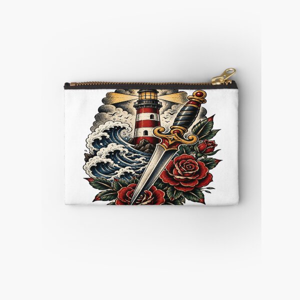 Item preview, Vintage Lighthouse Dagger Roses Tattoo Artwork designed and sold by StickersHul.