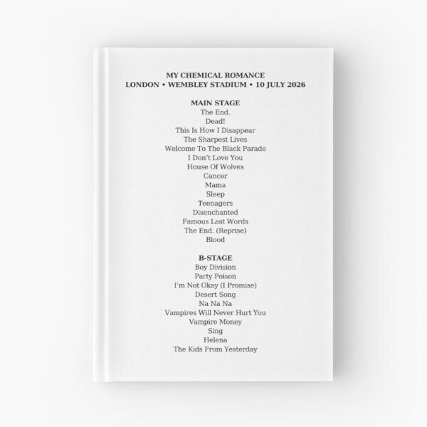 Item preview, MCR 11/07/2026 Setlist (Design 3, Black Text) designed and sold by altmeris.